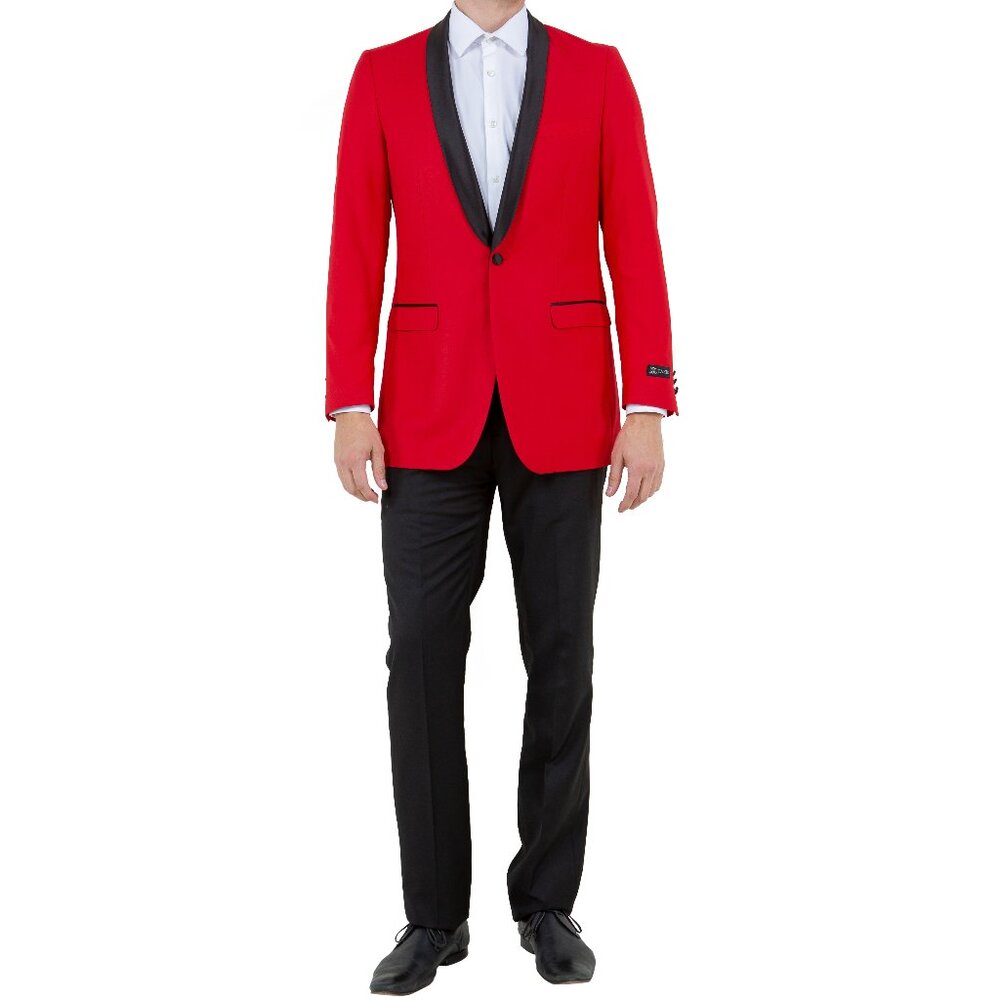 Red With Black Shawl Lapel Tazzio Men's Jacket
